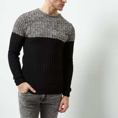 Stone knit block slim fit jumper